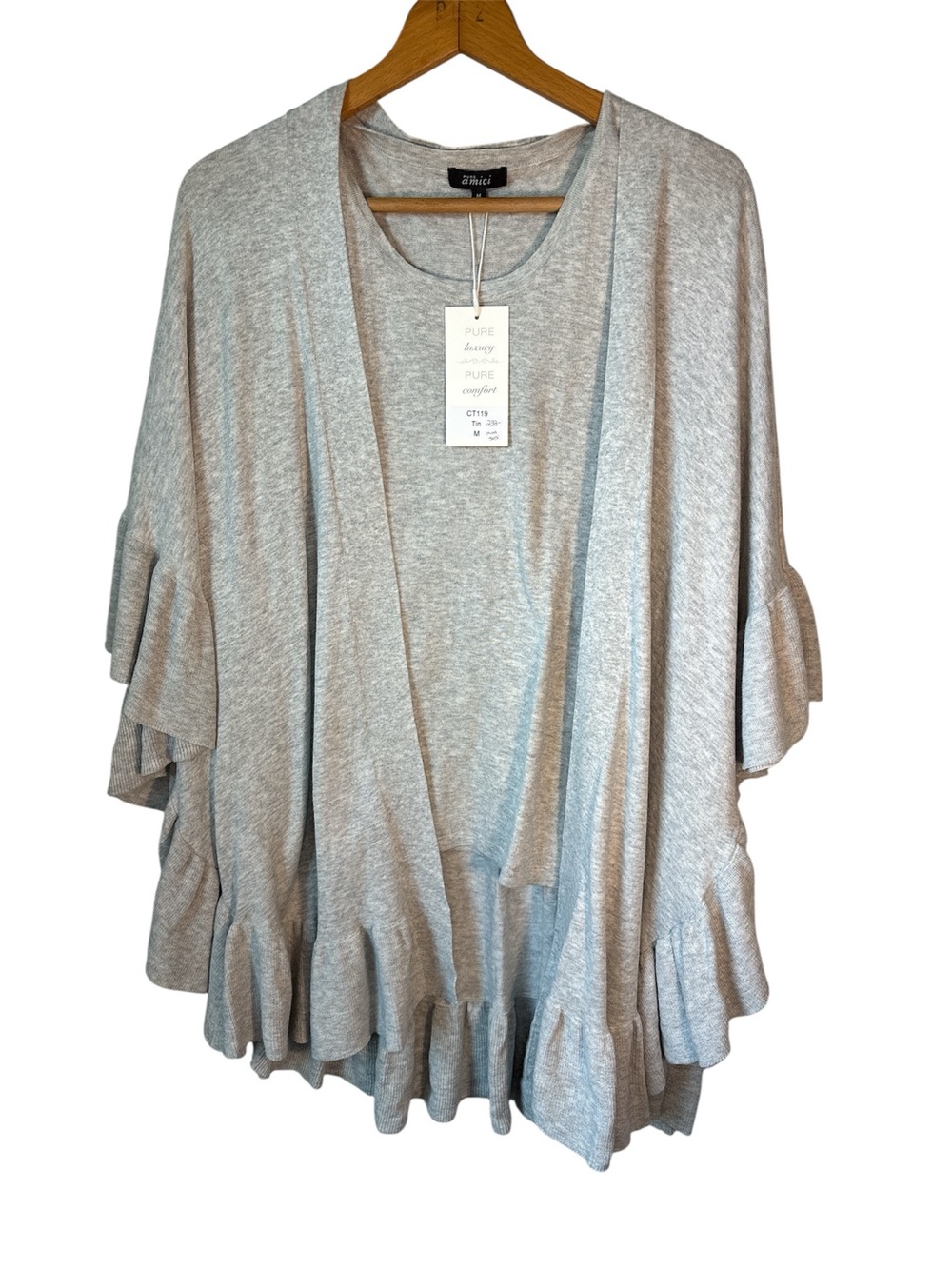 NWT Pure Amici Ruffled Cardigan Tank Set Medium Gray Pure Cotton Career mature
